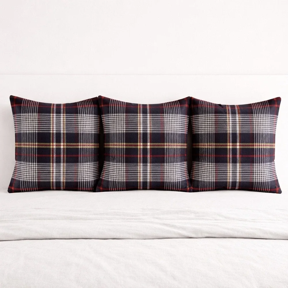 Pottery Barn Euro Sham Set of 3 Navy Red White Plaid 100% Cotton 26x26 Americana